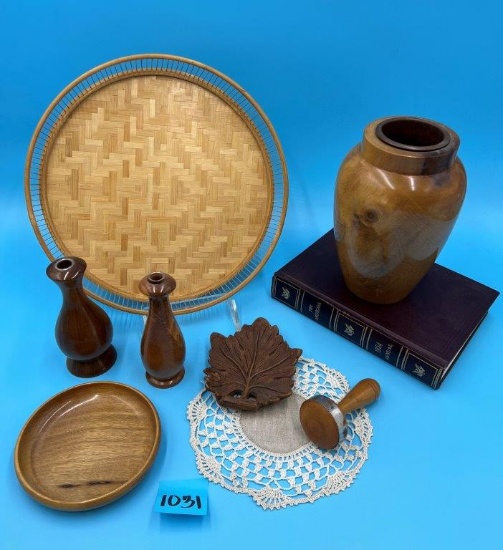 Woven Serving Tray, Myrtle Wood Vase, Wood Leaf, and more