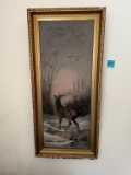 Framed Winter Scene with Elk Artwork