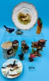 2 Bird Plates, 7 Figurines, and Owl Planter