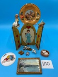 Brown Floral Rim Plate, 2 Figurines, and more