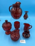 Ruby Glass Pitchers, Covered Candy Dishes, and more