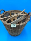 Woven Laundry Basket, and Wood Hangers