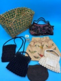 Green & Yellow Woven Bag, and Vintage Purses
