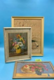 2 Framed Floral Artworks, 1 Framed Bird/Floral Artwork