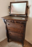 Dark Stain Tiger Wood Dresser with Tilt Mirror