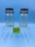 2 Putnam Canning Jars with Amber Glass Lids and Wires