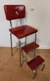 Vintage Retro Metal Red Folding Step Ladder/Stool