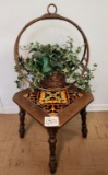 Circle Hanging Plant Holder, Side Table with Tile Insets