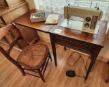 Sewing Machine with Wood Cabinet, Foot Pedal, Chair