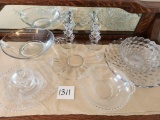 Glass Bowls, Candle Holders, and Platters