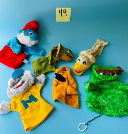 6 Hand Puppets= Smurf, Oscar Grouch, and more