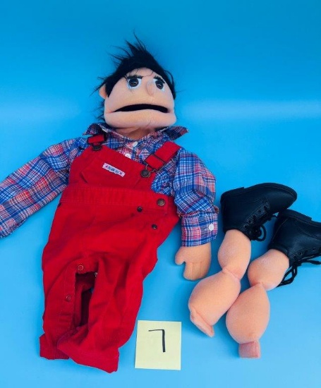 Red Overalls Plush Male Puppet