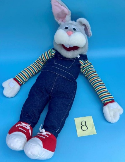 Blue Overalls Plush Rabbit Puppet