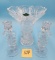 Flower Shape Lead Crystal Vase, & 2 Candle Holders