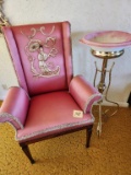 Pink/Fringe Upholstered Chair with Asian Lady, & more