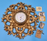Ornate Carved Golden Syroco Wall Clock & Key