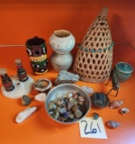 Ceramic Pots, Bowl of Polished Stones, & more