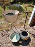 Metal Bowl, Floral Ceramic Planter