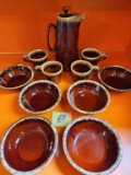 Vintage Brown Coffee Pot, Cups, & Bowls