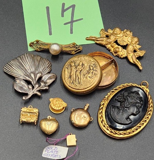 Gold Plate Charms, Cameo Locket, 1700s Pill Box, and more