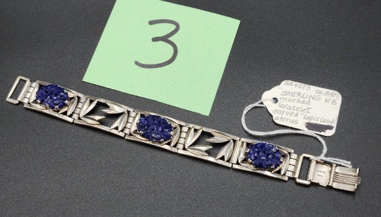 1940s Style Lapis Lazuli and Sterling Bracelet