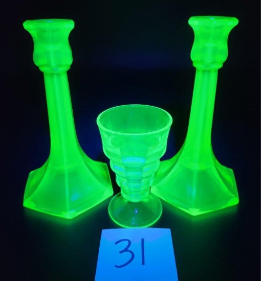 Uranium Candlesticks and Stemmed Glass