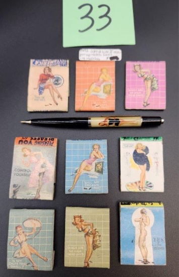 World War II era "Pin Up" Match Book covers, and Pen
