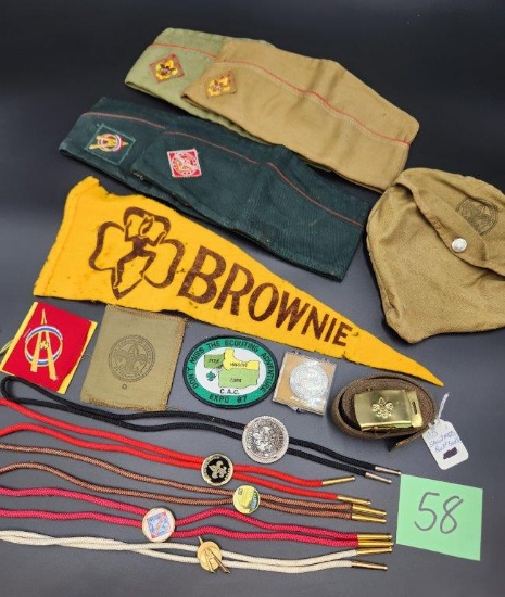 Scout Master Belt Buckle, Brownie Flag, Scouting Patches, and more