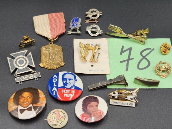 14K "Christian Science" Crown & Cross pin marked Jan 10, 1900, and more
