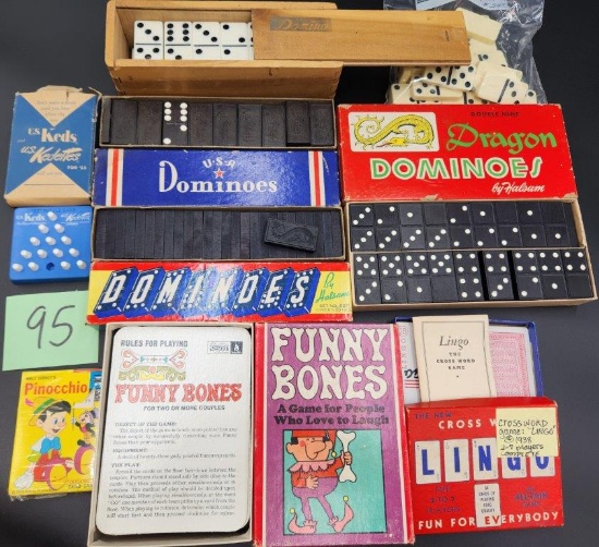 Large Assortment of Dominoes, 1938 "LINGO" game, and more