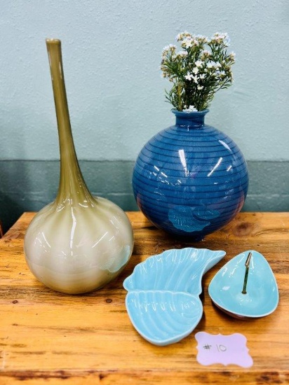 "Raindrop" style Vase, swirled Blue Vase, and more