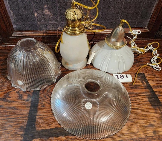 Pair Vintage Pendant style Lamps with Glass Shades