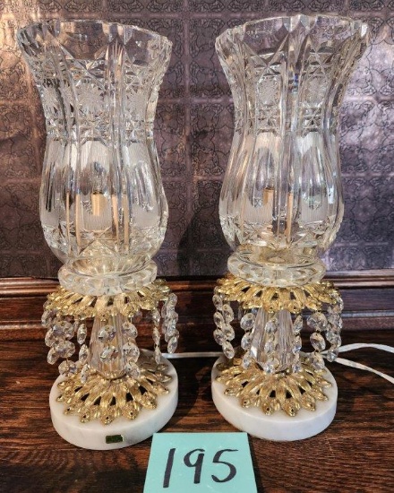Pair Gorgeous Cut Glass Shades and Crystal "Drops" Lamps