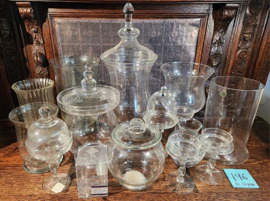 Assorted Glass Jars, Lidded Candy Jars, Candle Holders