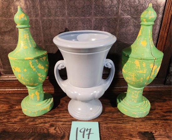 Pair Vintage Lidded Pedestal Jars