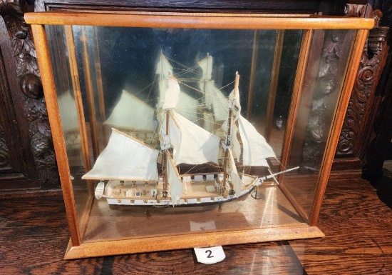 Display Case with AJ Fisher Model Ship "Brig Niagra"