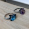 Pair Vintage Silver Large Center Stone Rings