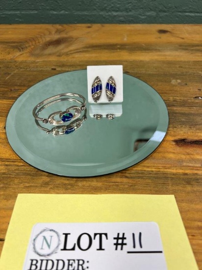Sterling Silver "azurite" Bracelet And Earrings