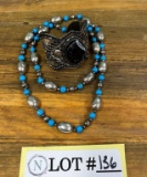 Vintage Large Cuff Style Bracelet, And Bead Necklace