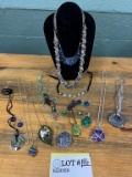 Unique Bead Wrapped Link Necklace, Earrings