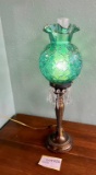 Vintage Opalescent Teal Glass Table Lamp With Prisms