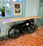 Upcycled Motorcycle Table With Live Edge Top