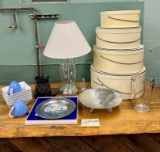 Clear Glass Base Table Lamp, Hall Pottery Salt Pepper