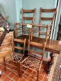 Four Vintage Wood Chairs With Rawhide Strip Seats