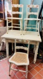 Vintage Country Kitchen Table With 3 Cane Seat Chairs