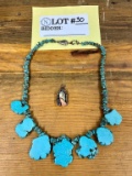 Chunk Turquoise Necklace And Abalone And Stone Pendant