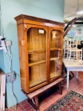 Vintage Table Top Hutch With Two Glass Front Doors