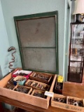 Vintage Screen, Wood Sorting Box Of Hardware
