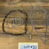 Artisan Glass Bead Necklace And Silver-toned Jewelry