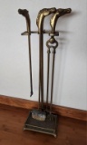 Vintage Horse Head Handle Fireplace Tools And Rack